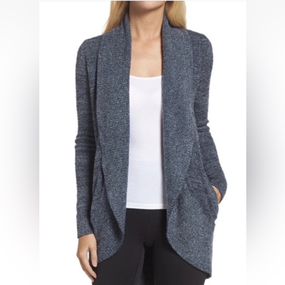 Barefoot Dreams CozyChic Open Front Pocket Circle Cardigan Blue/Gray 452 Small